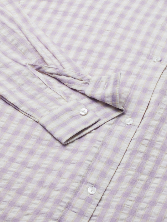 White & Lavendar Gingham Checks Oversized Shirt