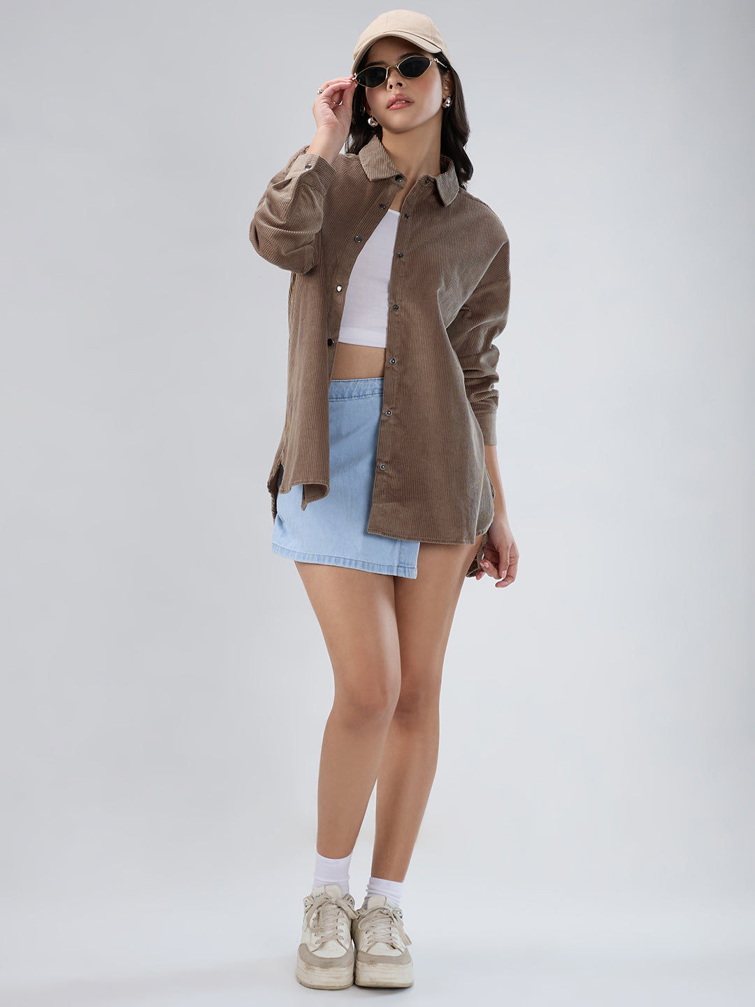 Grayish Olive Corduroy Oversized Shirt
