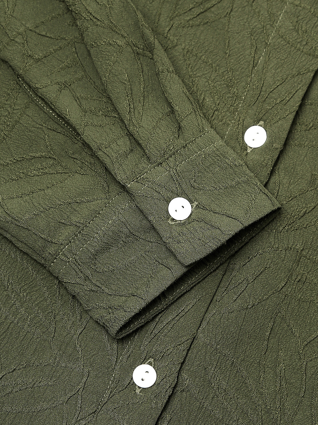 Olive Leafy Textured Oversized Shirt