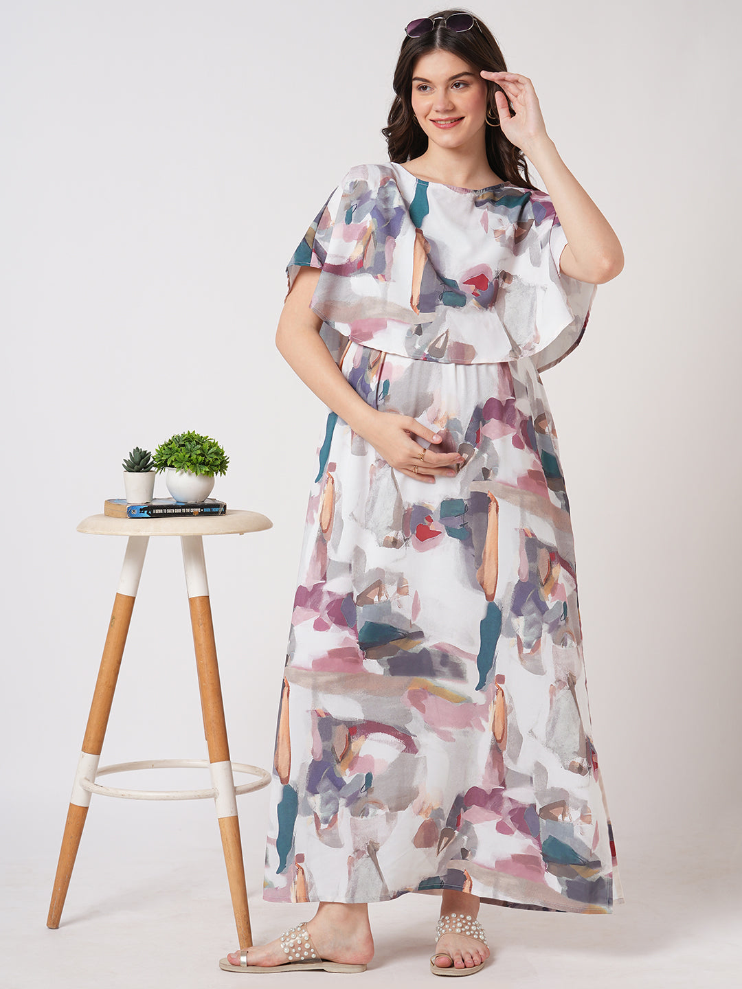 Multicolor Serene Hues Printed Maternity Dress