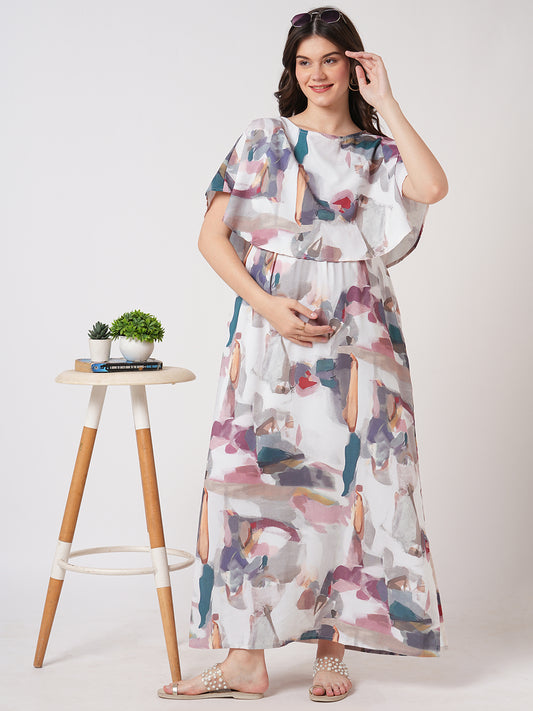 Multicolor Serene Hues Printed Maternity Dress
