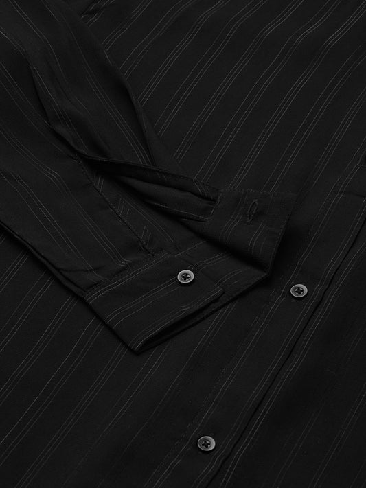 Black Glimmer Striped Oversized Shirt