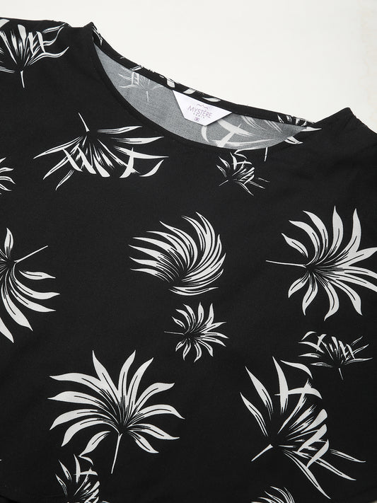 Black Leafy Printed Comfy Maternity Dress
