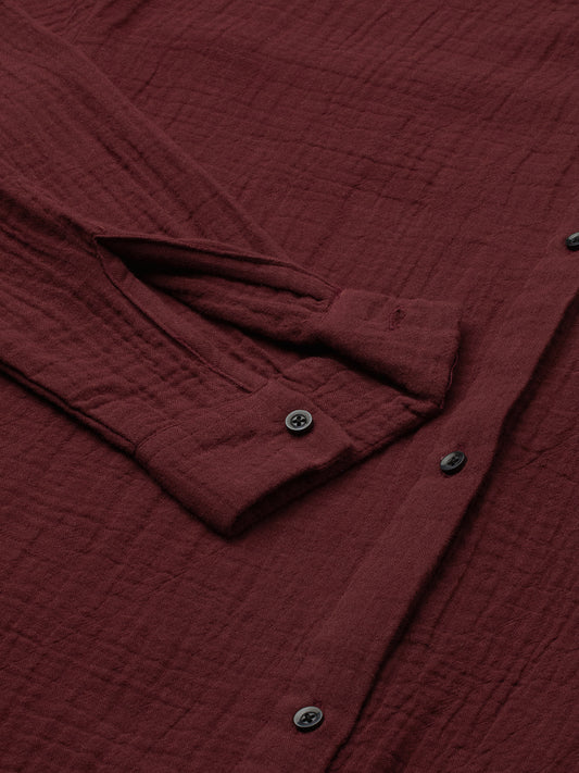 Solid Wine Double Cloth Oversized Shirt