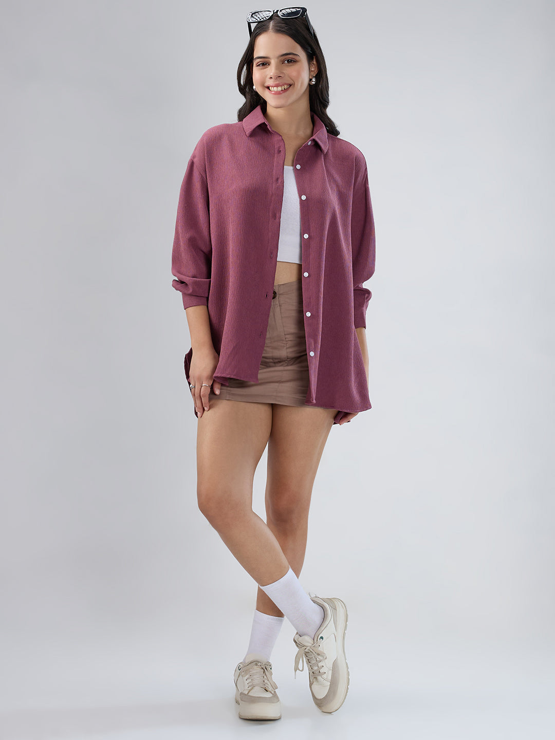 Turkish Rose Pink Crepe Oversized Shirt