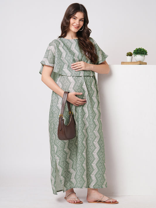 Milestone Grey Ikat Printed Maternity Dress