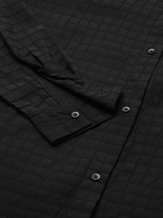 Black Matrix Checks Oversized Shirt