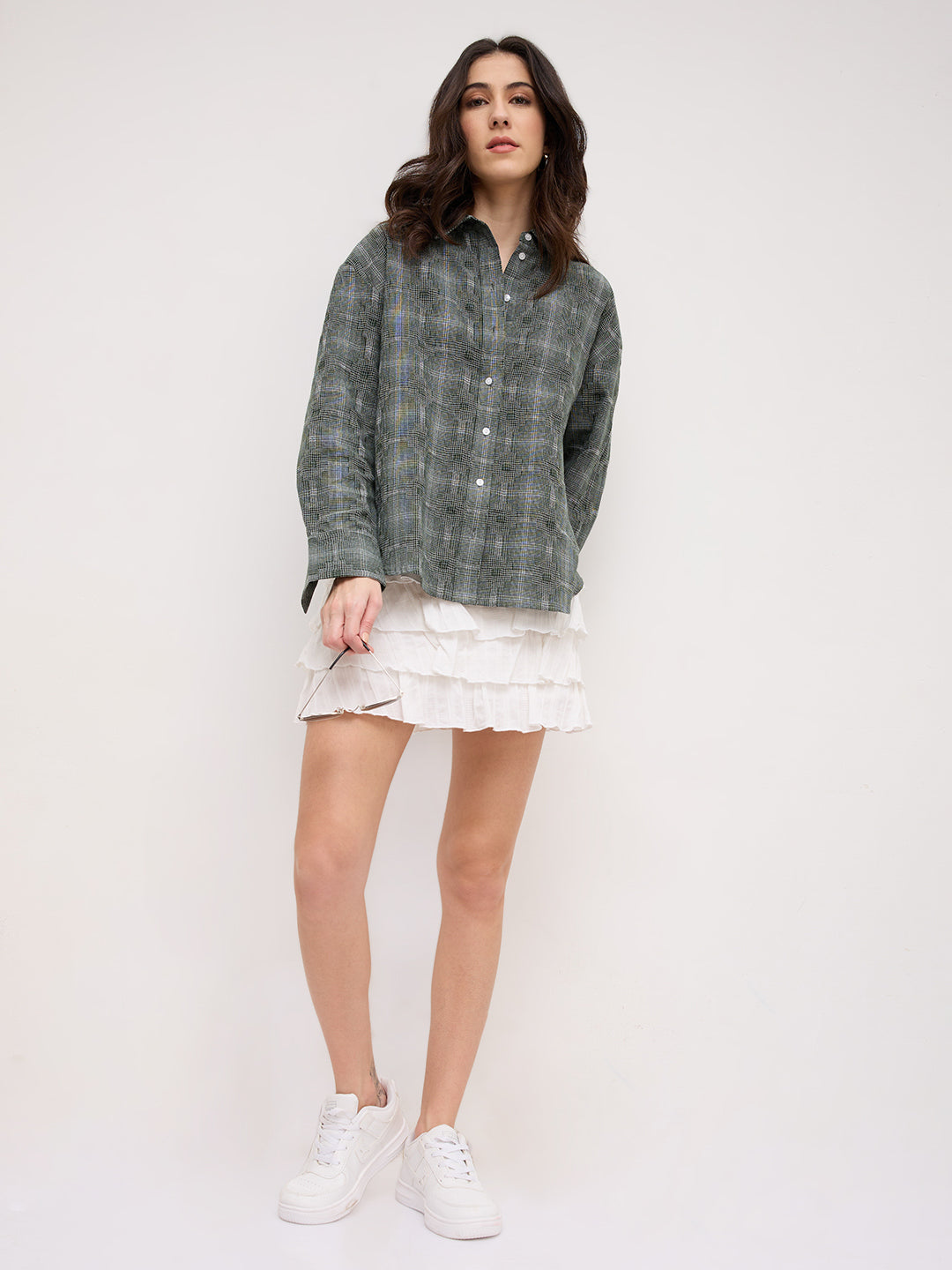 Olive Green Gridlock Smokey Plaid Oversized Shirt