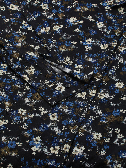 Midnight Bloom Floral Printed Oversized Shirt