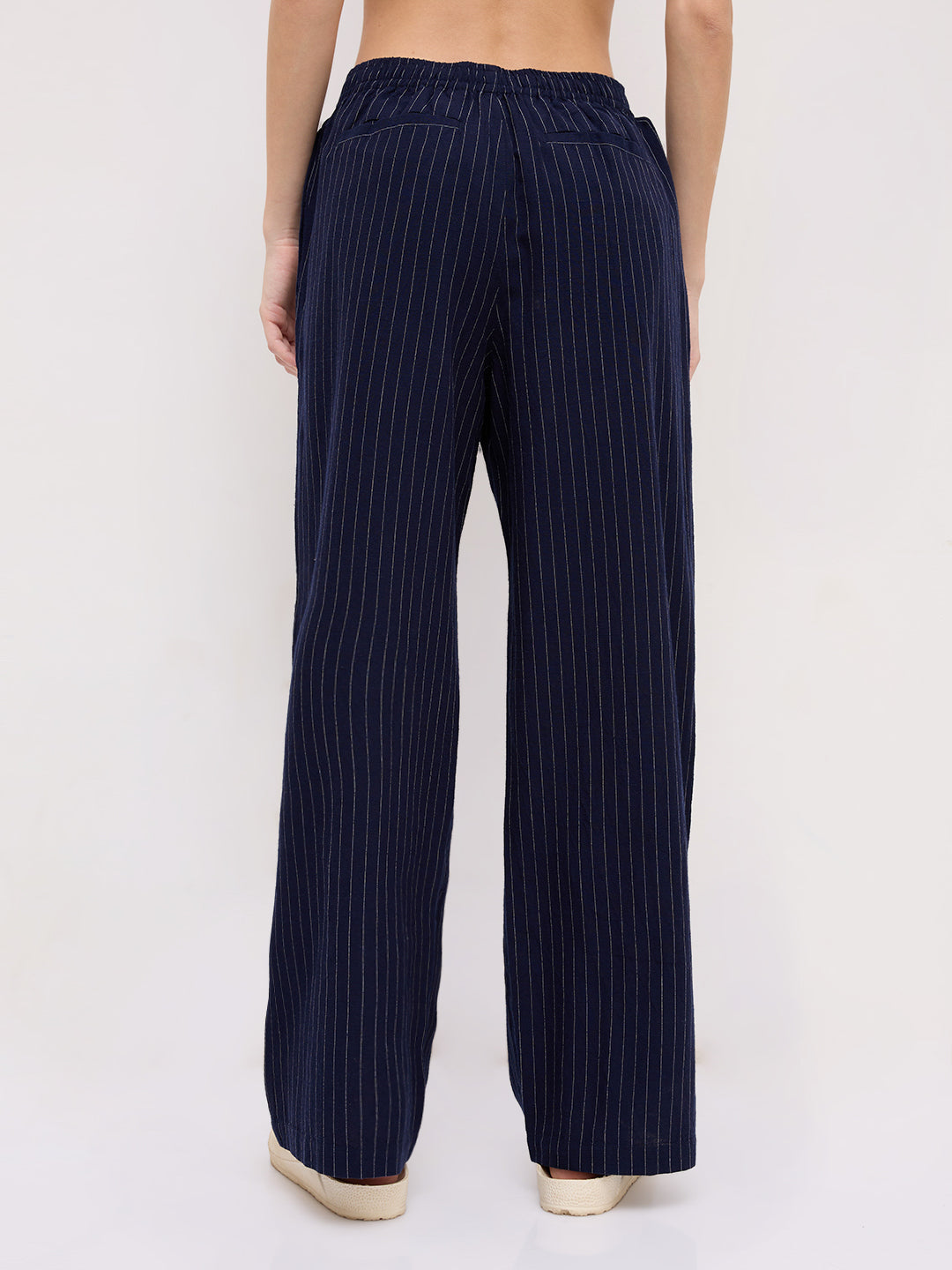 Deep Navy Pin Stripe Wide Leg Trousers