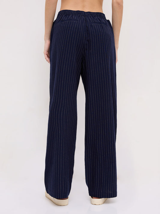Deep Navy Pin Stripe Wide Leg Trousers