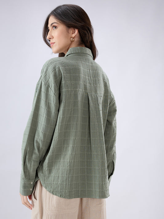 Asparagus Green Seersucker Doublecloth Oversized Shirt
