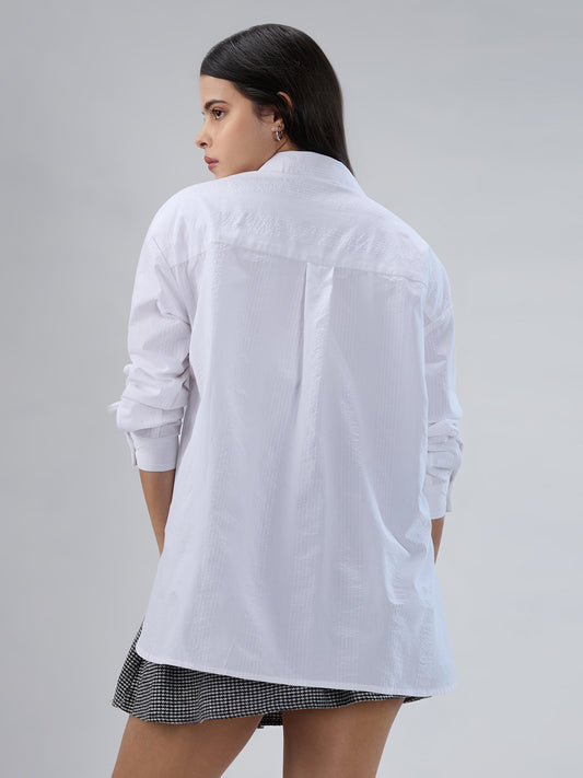 White & Lilac Pin Striped Seersucker Oversized Shirt