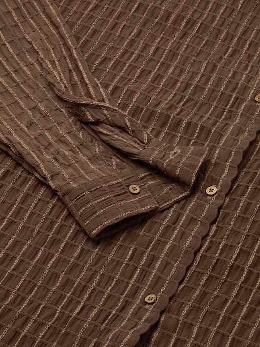 Chamoisee Brown Matrix Checks Oversized Shirt