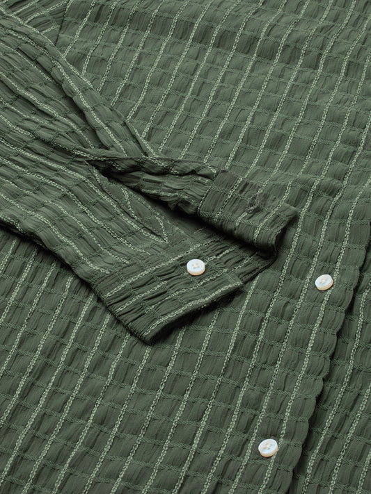 Moss Green Matrix Checks Oversized Shirt