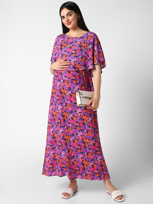 Multicolor Crinkled Floral Maternity Dress