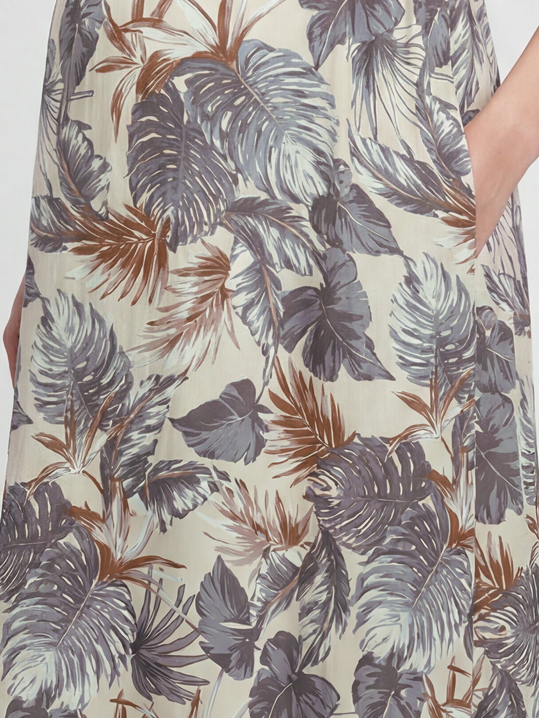 Beige Palm Leaf Tropical Printed Maternity Dress