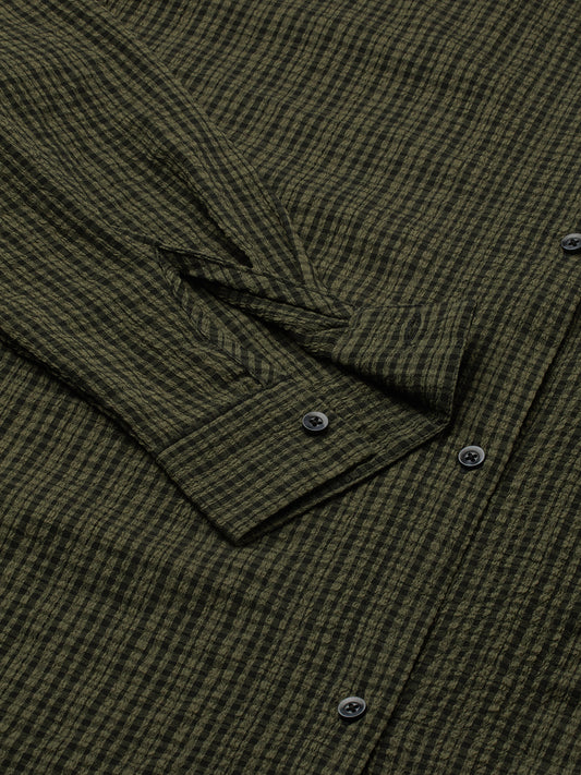 Reseda Green Vintage Mini Checks Oversized Shirt
