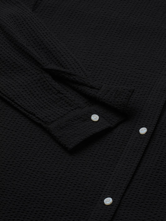 Classic Black Seersucker Oversized Shirt