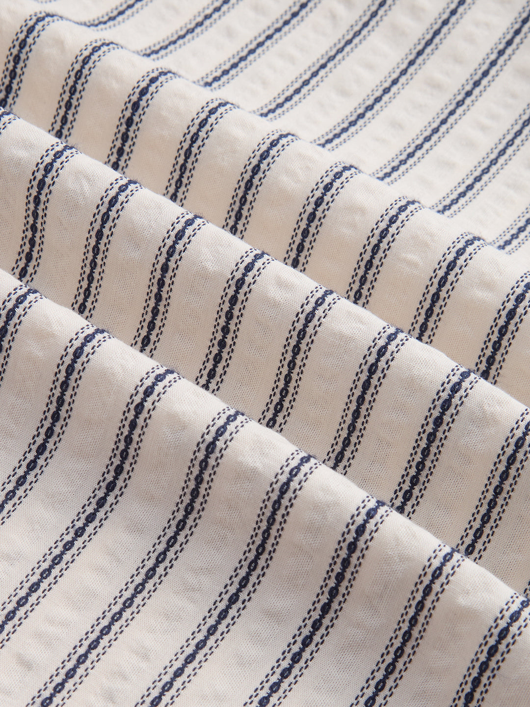 Coastal Ivory Motif Striped Seersucker Embroidered Trousers