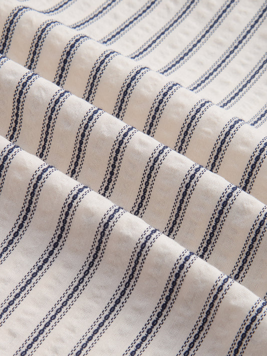 Coastal Ivory Motif Striped Seersucker Embroidered Trousers