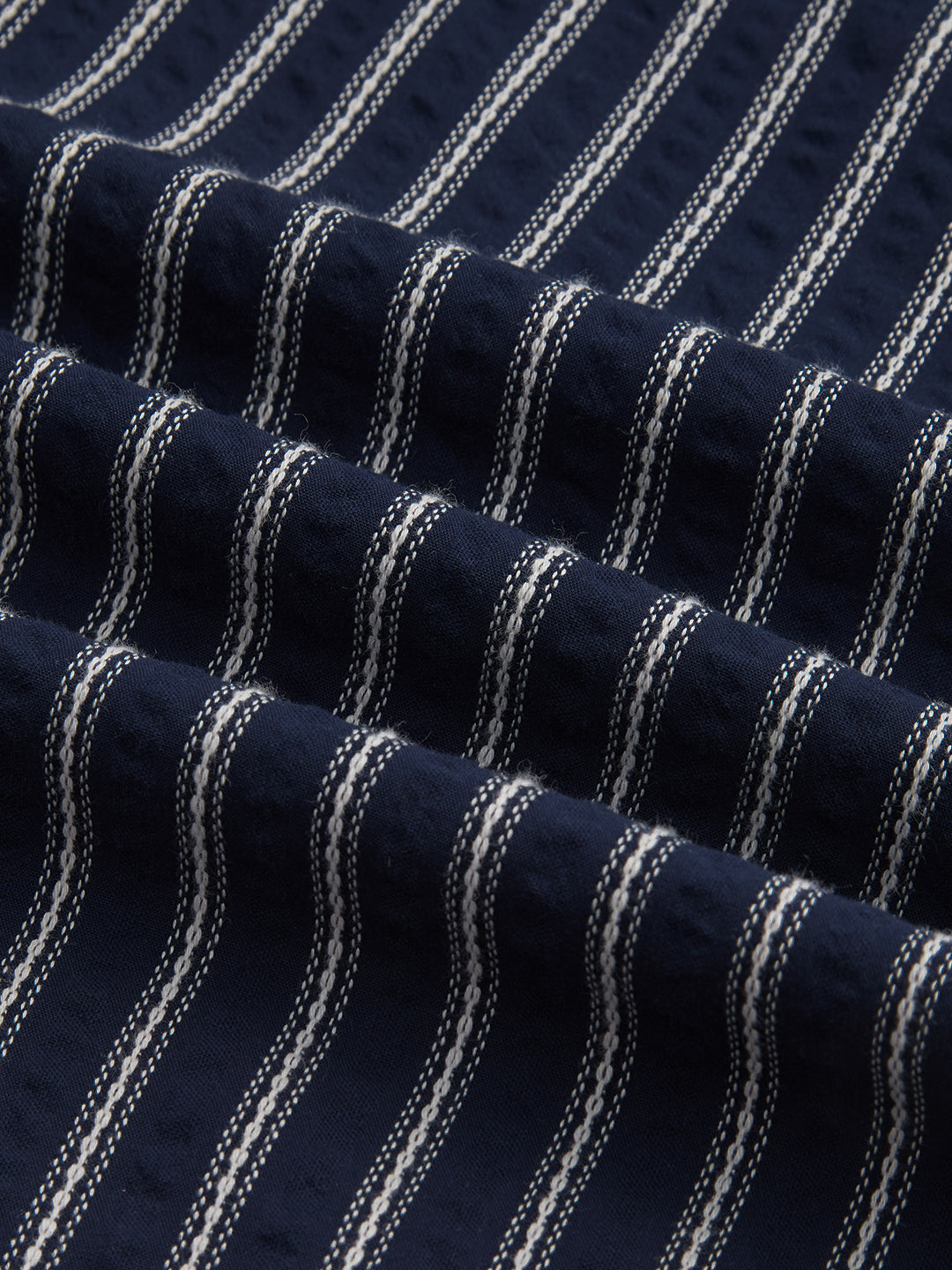 Navy Artisan Fine Embroidered Seersucker Striped Straight Fit Trousers