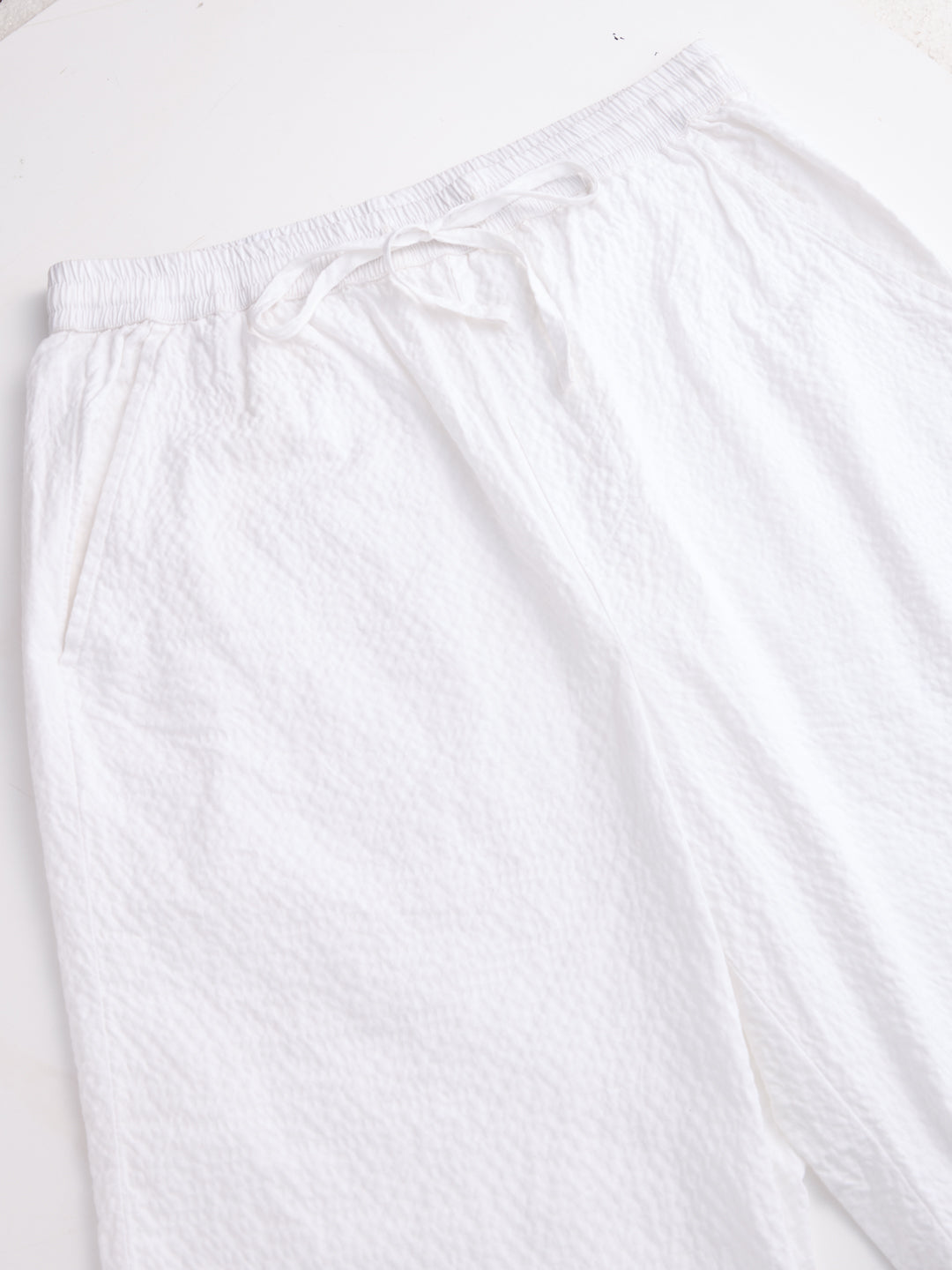 Soft White Crinkled Straight Fit Trousers