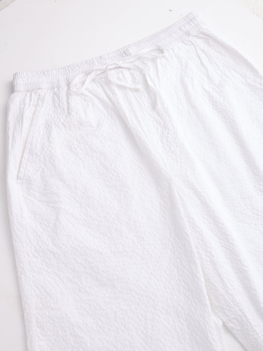 Soft White Crinkled Straight Fit Trousers