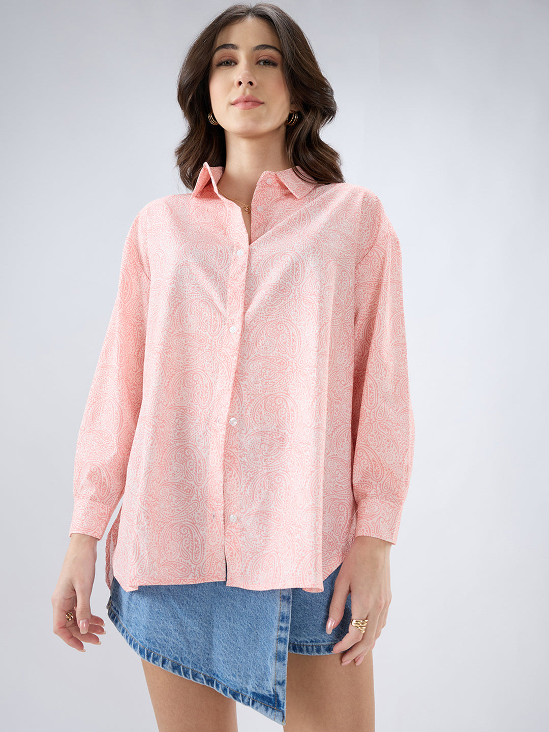 Coral Paisley Printed Oversized Shirt