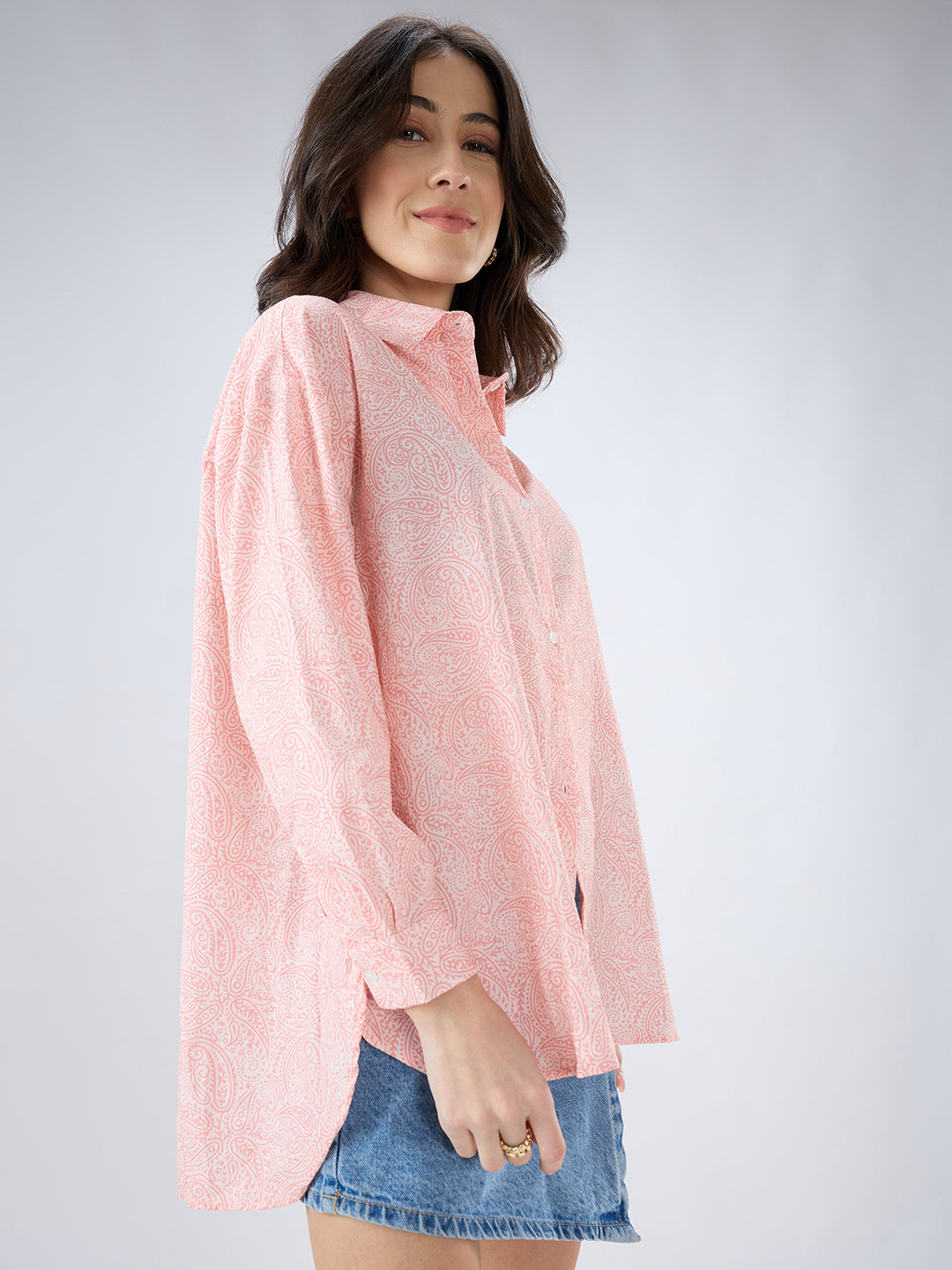 Coral Paisley Printed Oversized Shirt