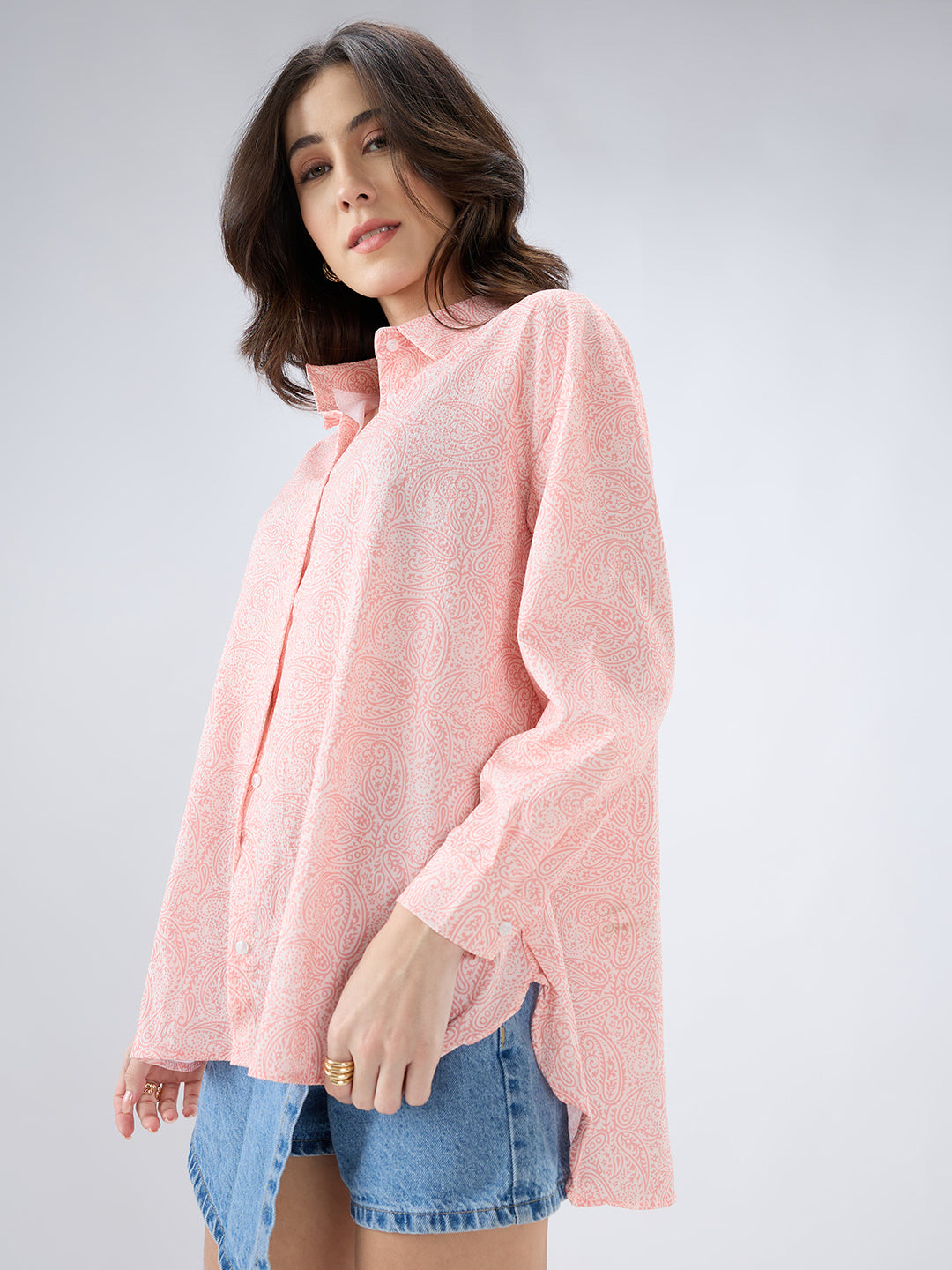 Coral Paisley Printed Oversized Shirt