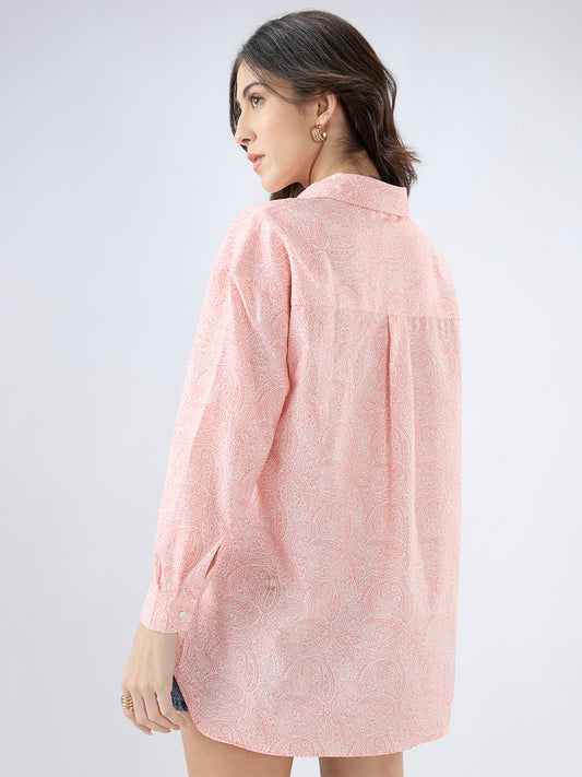 Coral Paisley Printed Oversized Shirt