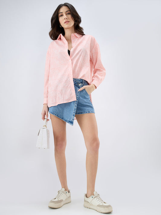 Coral Paisley Printed Oversized Shirt