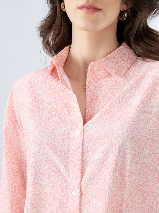 Coral Paisley Printed Oversized Shirt