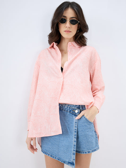 Coral Paisley Printed Oversized Shirt