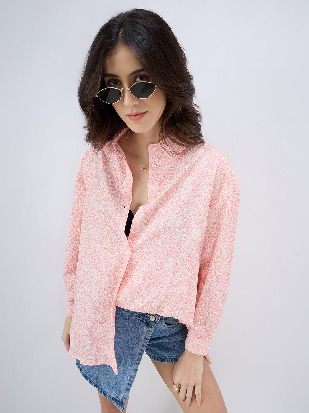 Coral Paisley Printed Oversized Shirt