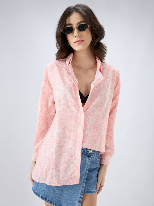 Coral Paisley Printed Oversized Shirt