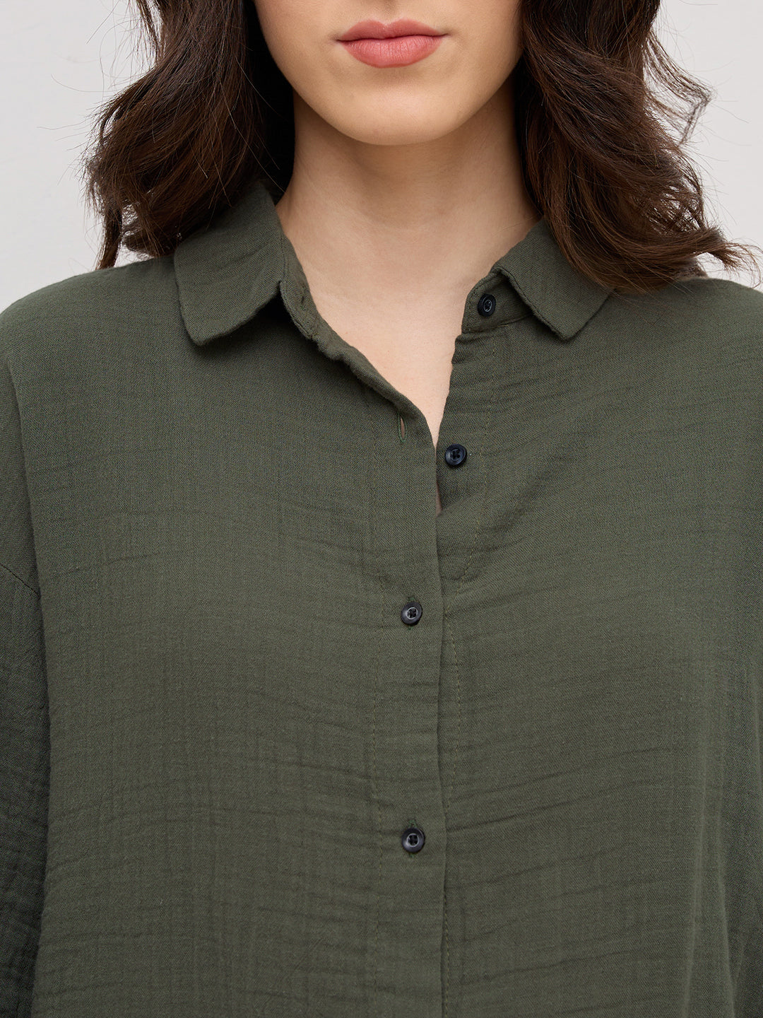 Solid Olive Double Cloth Oversized Shirt