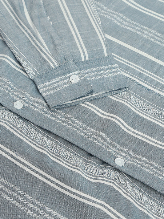 Blue & White Dobby Striped Oversized Shirt