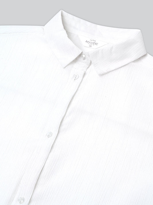 Glittery White Crinkled Oversized Shirt