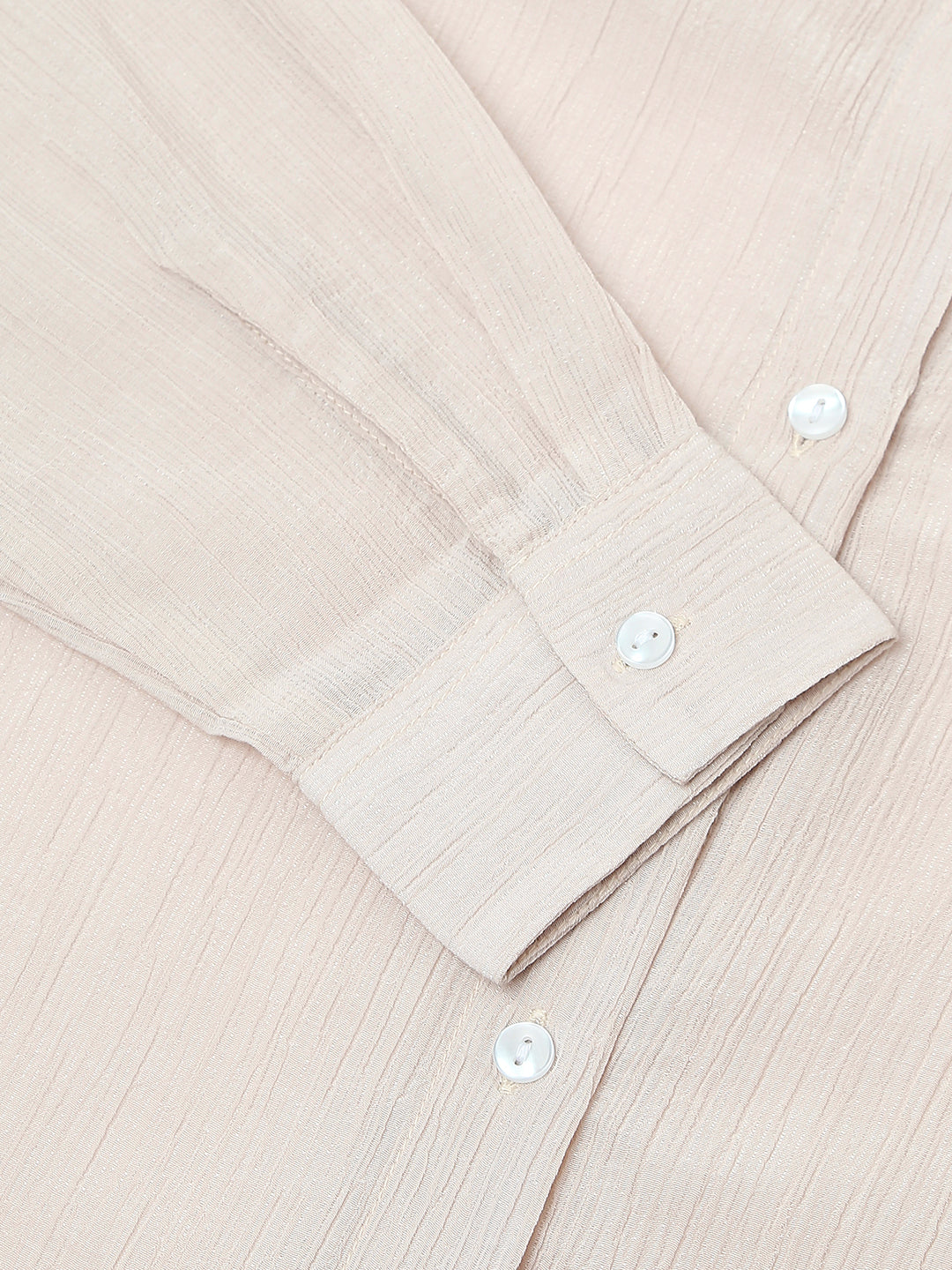 Glittery Beige Crinkled Oversized Shirt