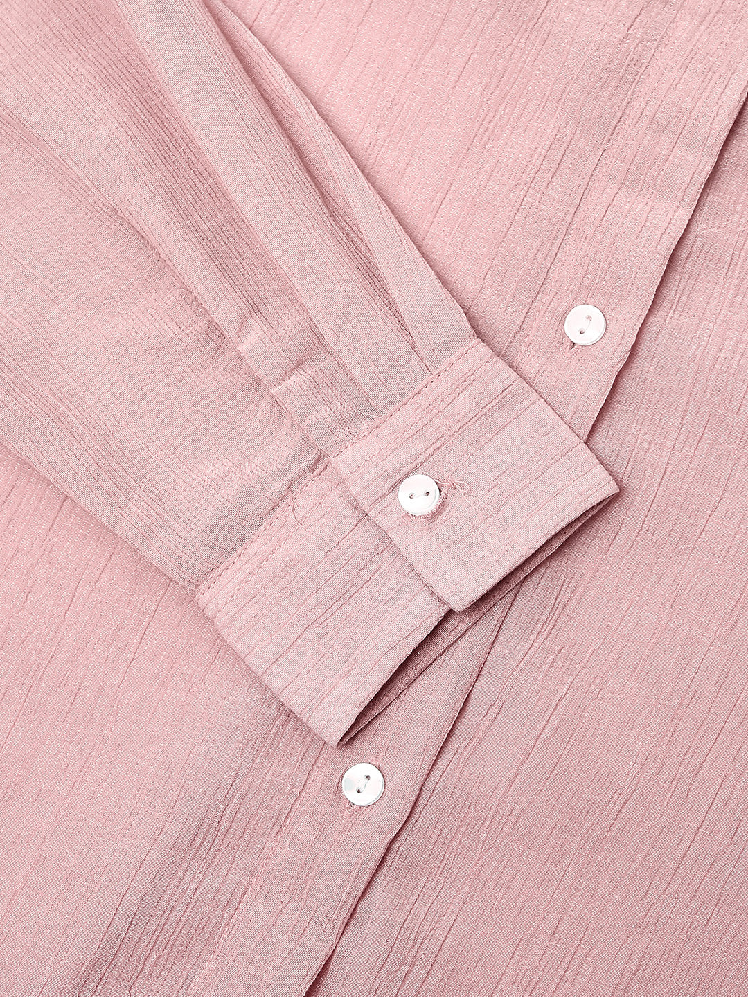 Glittery Baby Pink Crinkled Oversized Shirt