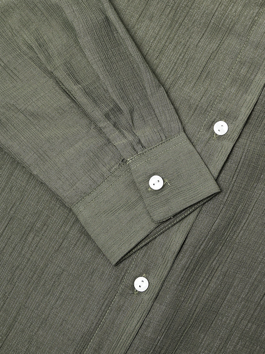 Glittery Olive Crinkled Oversized Shirt