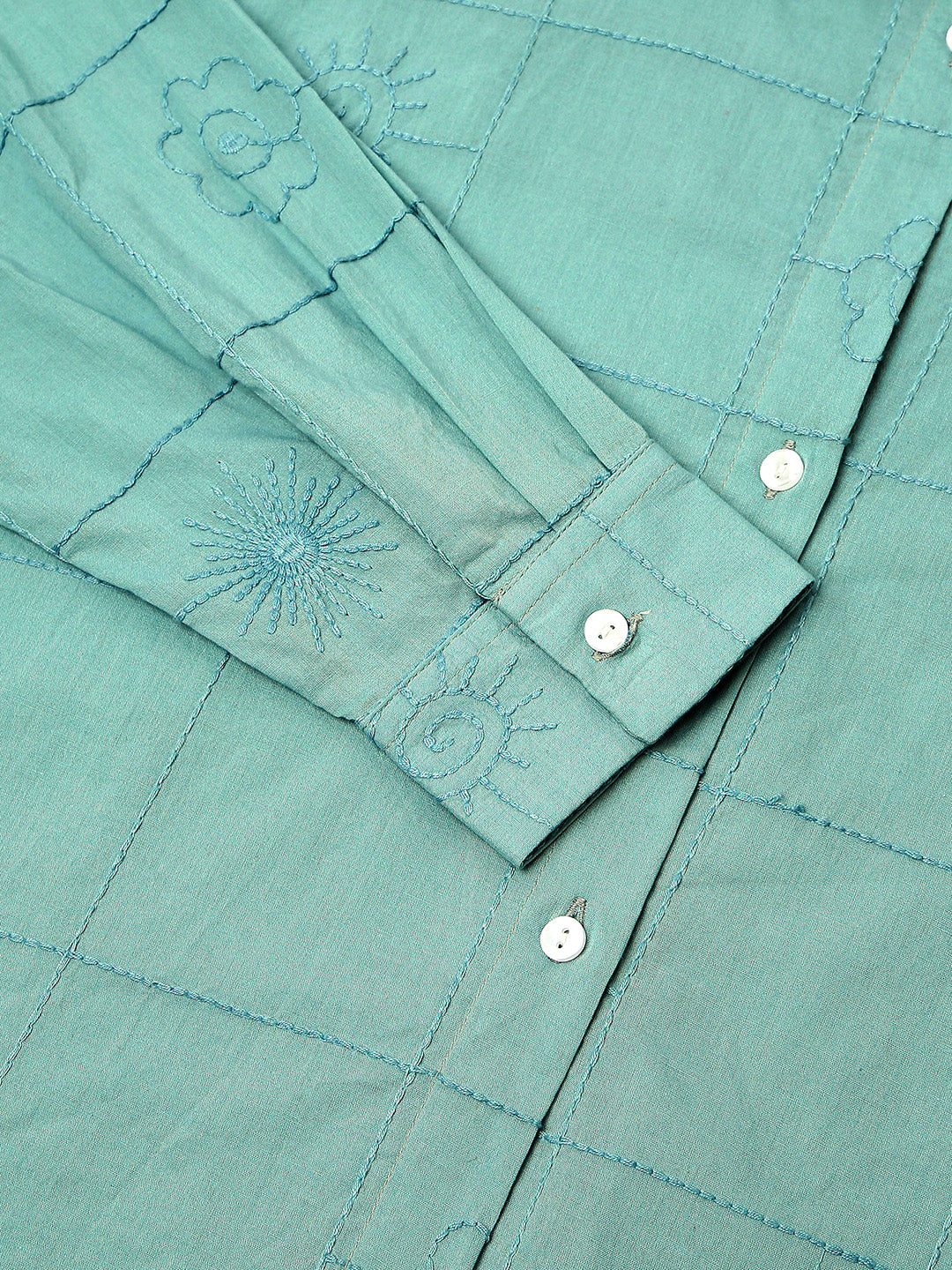 Turquoise Embroidered Oversized Shirt