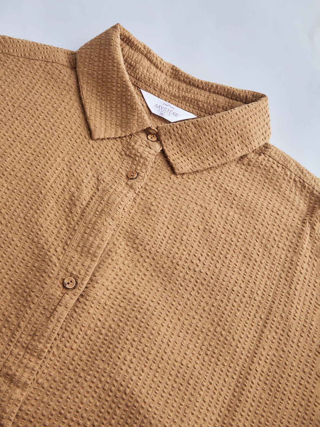 Tan Beige Seersucker Oversized Shirt