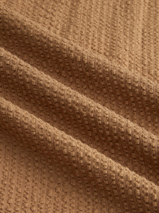 Tan Beige Seersucker Oversized Shirt