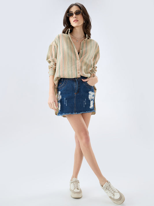 Multicolor Striped Seersucker Oversized Shirt