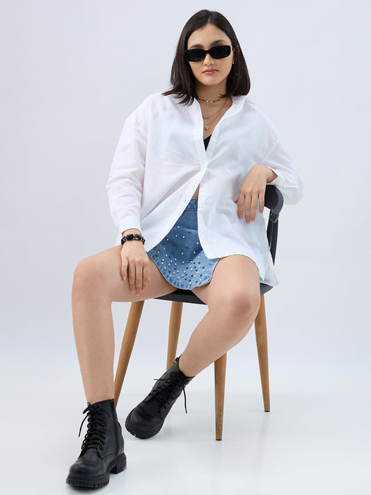 Peral White Linen Oversized Shirt