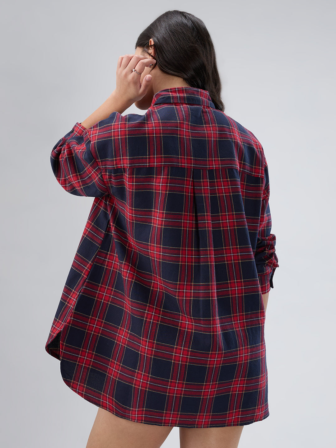 Red and Black Tartanique Checked Oversized Shirt