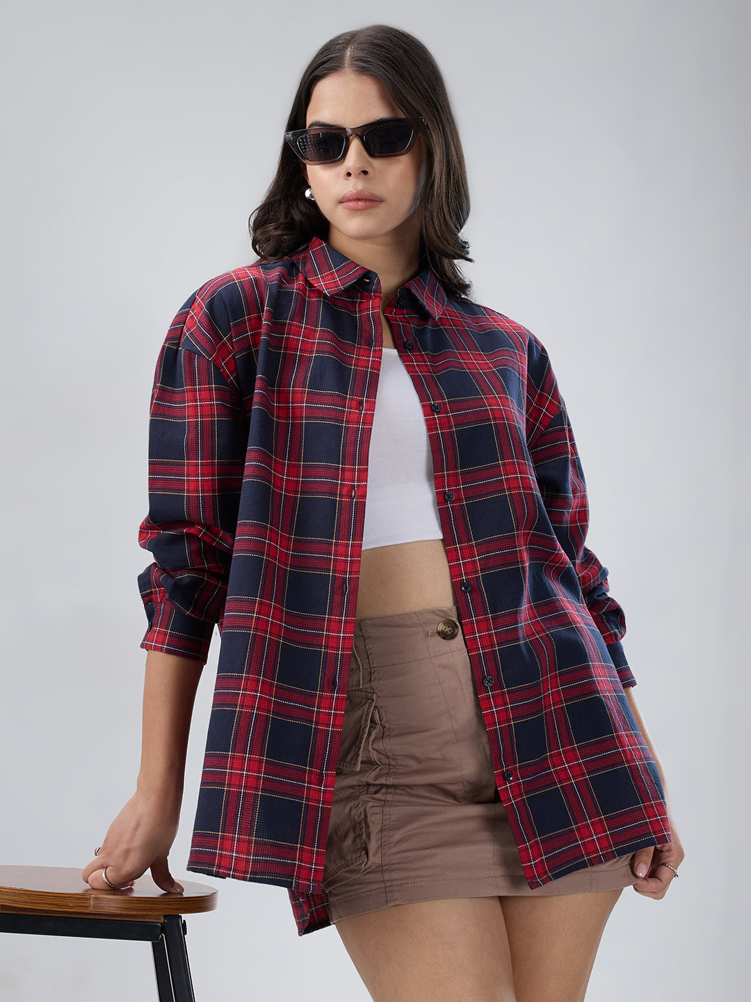 Red and Black Tartanique Checked Oversized Shirt